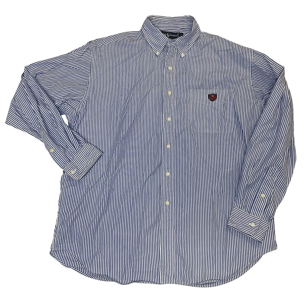 Ralph Lauren Button Down Shirt Men L Blue White Stripe Tilden Cotton
